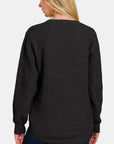 Dark Slate Gray Zenana High Low Long Sleeve Waffle Sweater