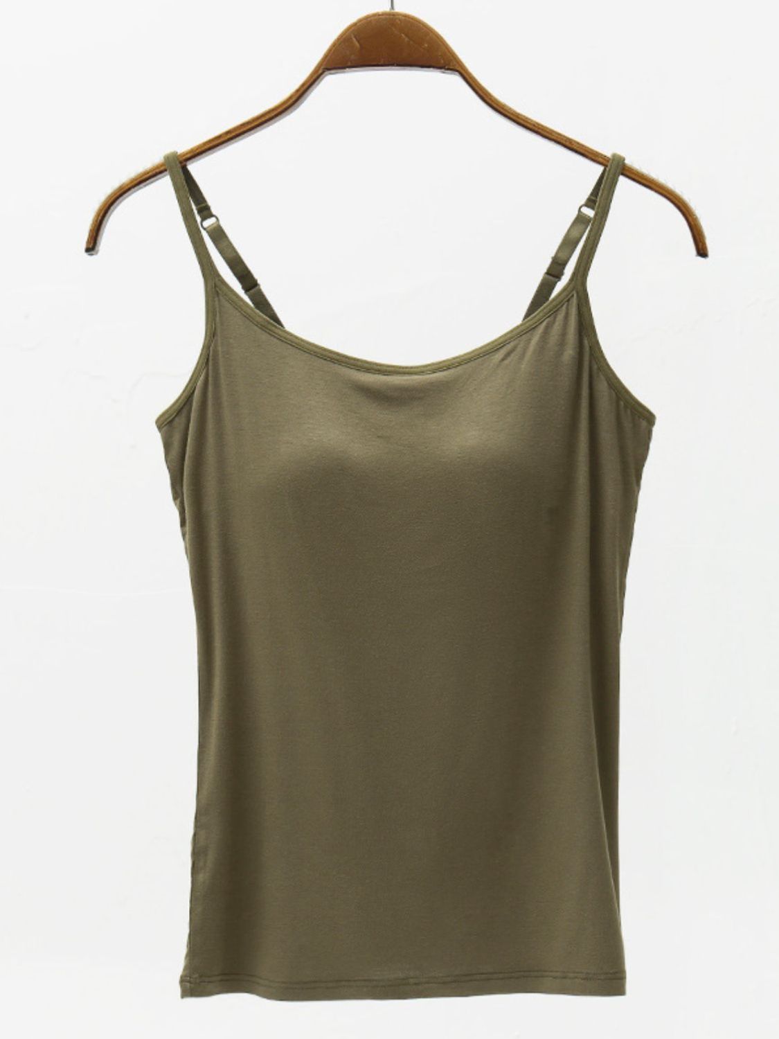 Dark Olive Green Full Size Adjustable Strap Modal Cami with Bra Sentient Beauty Fashions Apaparel &amp; Accessories