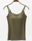 Dark Olive Green Full Size Adjustable Strap Modal Cami with Bra Sentient Beauty Fashions Apaparel & Accessories