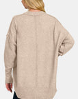 Light Gray Zenana High-Low Hem Drop Shoulder Sweater