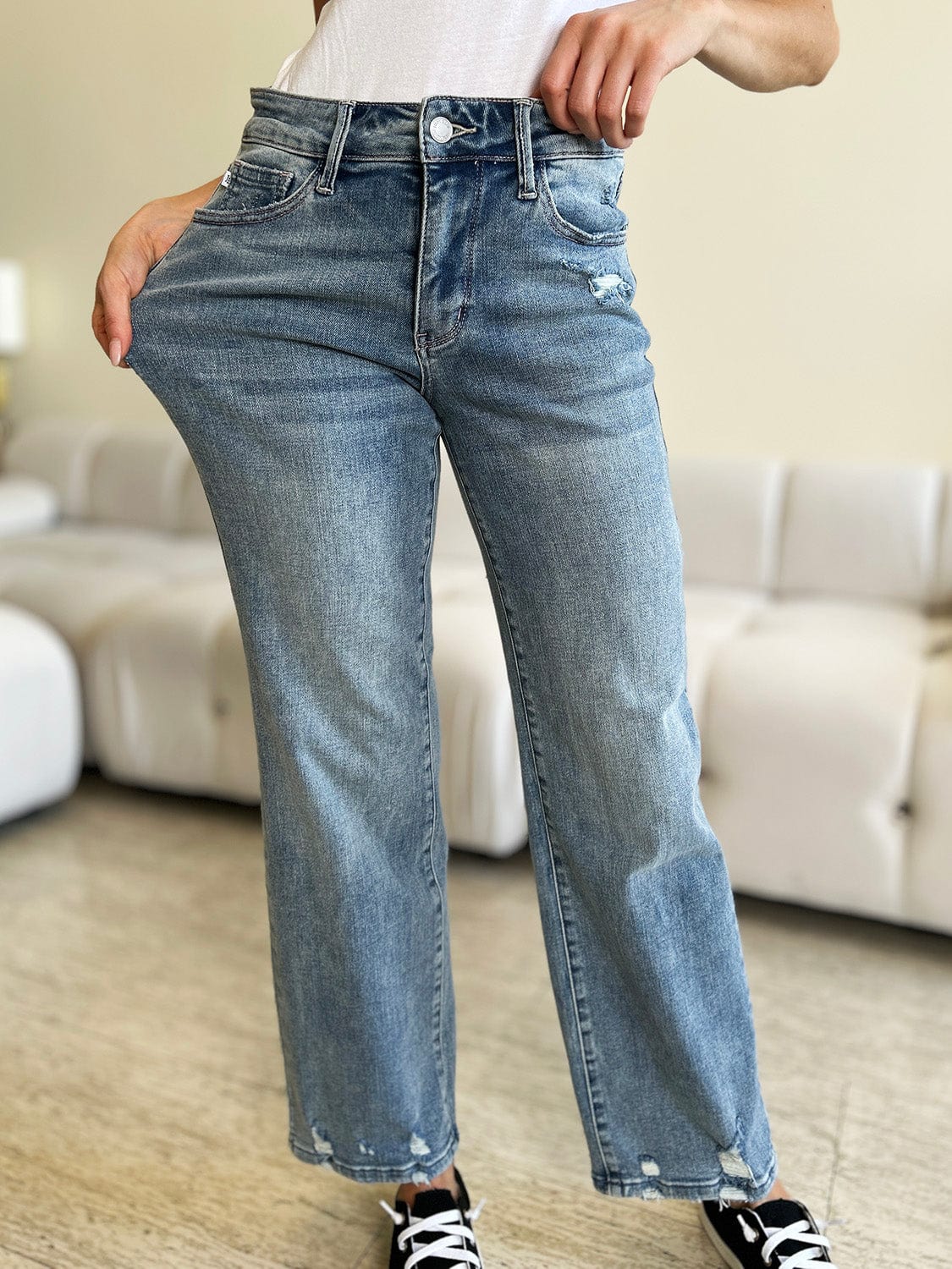 Dark Gray Judy Blue Full Size High Waist Distressed Straight Jeans