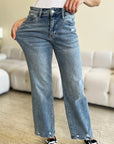 Dark Gray Judy Blue Full Size High Waist Distressed Straight Jeans