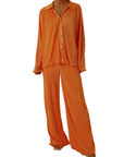 Collared Neck Long Sleeve Top and Pants Lounge Set