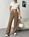 Drawstring Wide Leg Pants with Pockets