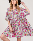 Light Gray SAGE + FIG Floral Button Down Mini Shirt Dress Sentient Beauty Fashions Apparel & Accessories