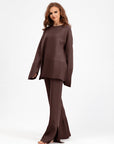 Basic Bae Slit Round Neck Long Sleeve Top and Drawstring Pants Sweater Set