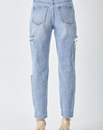 Light Gray RISEN Distressed Slim Cropped Jeans