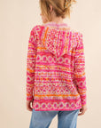 And The Why Full Size Printed Thermal Hooded Open Front Cardigan