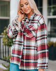 Double Take Plaid Button Front Shirt Jacket with Breast Pockets