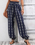 Dark Slate Gray Tied Printed High Waist Pants