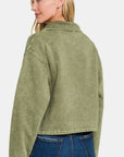 Zenana Acid Wash Fleece Half Snap Sweatshirt with Pocket