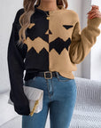 Contrast Round Neck Long Sleeve Sweater