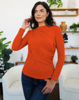 Light Gray Ruched Mock Neck Long Sleeve T-Shirt