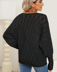 Dark Slate Gray Lace Detail V-Neck Long Sleeve Sweater