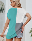 Color Block V-Neck Short Sleeve Knit Top