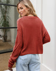 Cable-Knit Round Neck Dropped Shoulder Sweater