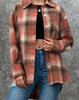 Dim Gray Plaid Button Up Long Sleeve Jacket