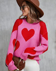 Angel Wings Contrast Heart Dropped Shoulder Long Sleeve Sweater