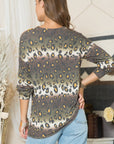 Gray Celeste Full Size Leopard Long Sleeve T-Shirt with Braided Strap