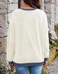 Lovelet Contrast Round Neck Long Sleeve Sweatshirt