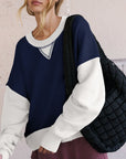 Color Block Round Neck Long Sleeve Sweatshirt