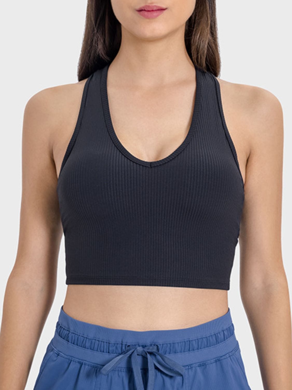 Dark Slate Gray Scoop Neck Wide Strap Active Tank