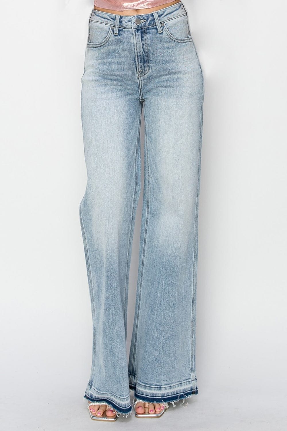 Light Gray Risen Full Size High Rise Wide Leg Jeans