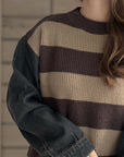 Contrast Round Neck Long Sleeve Sweater