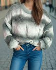 Openwork Round Neck Long Sleeve Sweater