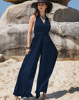 Surplice Wide Leg Jumpsuit with Free Tie