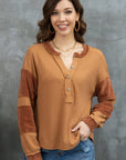 Notched Neck Waffle-Knit Blouse