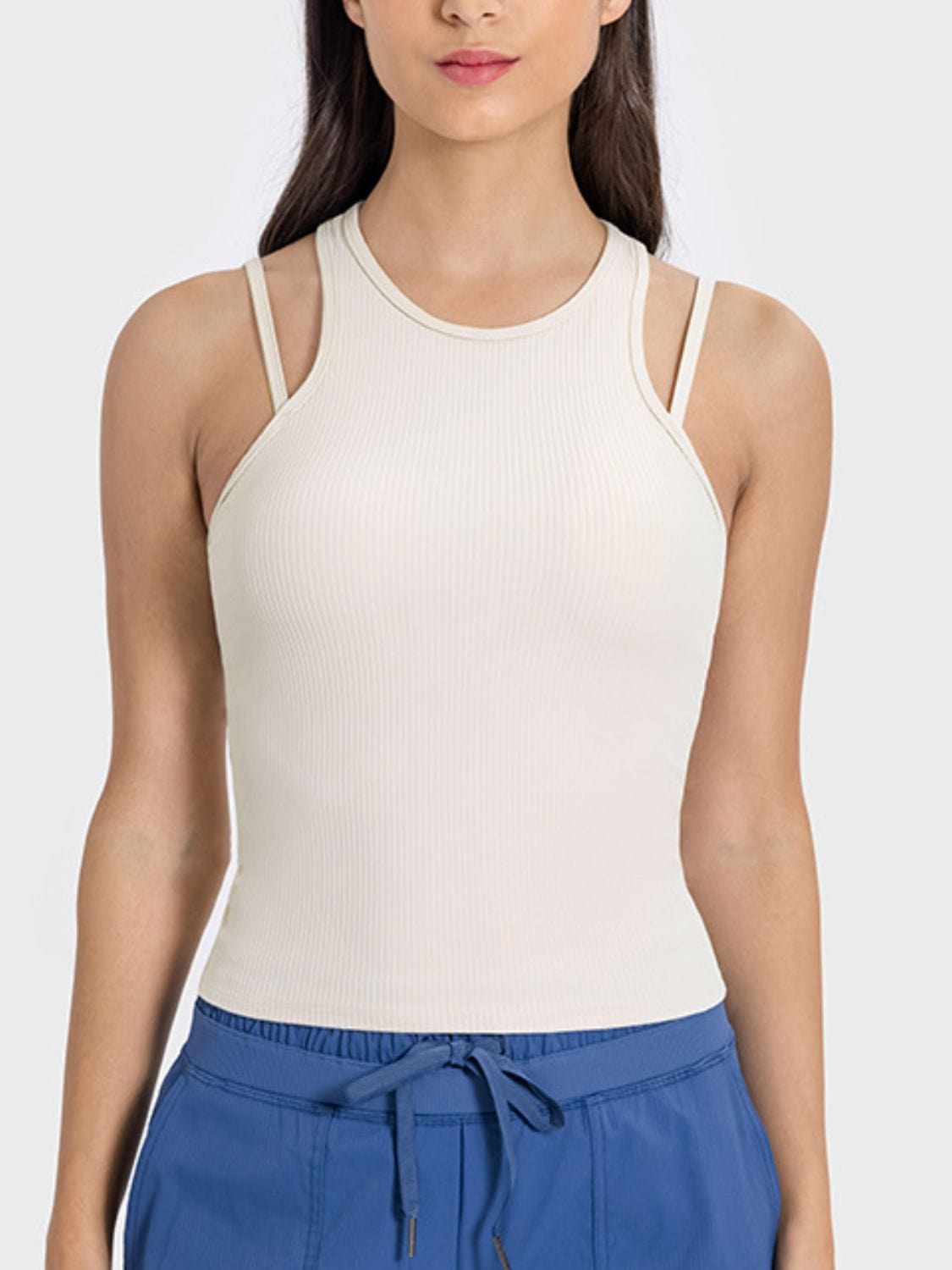 Light Gray Cutout Round Neck Racerback Active Tank