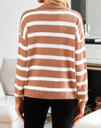 Many Striped Johnny Collar Long Sleeve Sweater