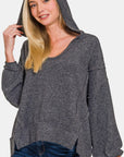 Zenana Brushed Hacci Exposed Seam Hoodie