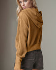 Double Take Waffle-Knit Zip Up Long Sleeve Hooded Jacket