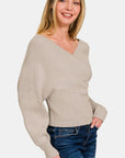 Zenana Cross Wrap Rib Long Sleeve Sweater