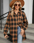 Plaid Collared Neck Long Sleeve Shirt