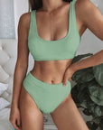 Dim Gray Scoop Neck Wide Strap Two-Piece Swim Set Sentient Beauty Fashions Apparel & Accessories