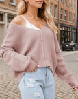 Rosy Brown V-Neck Long Sleeve Sweater