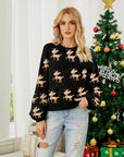 Reindeer Round Neck Long Sleeve Sweater