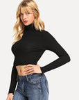 Backless Turtleneck Long Sleeve T-Shirt