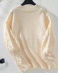 Cable-Knit Notched Long Sleeve Sweater