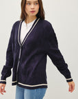 Be Cool Contrast Trim Cable-Knit V-Neck Cardigan