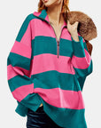 Color Block Half Zip Long Sleeve Sweater