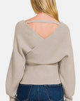 Zenana Cross Wrap Rib Long Sleeve Sweater