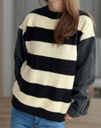 Contrast Round Neck Long Sleeve Sweater