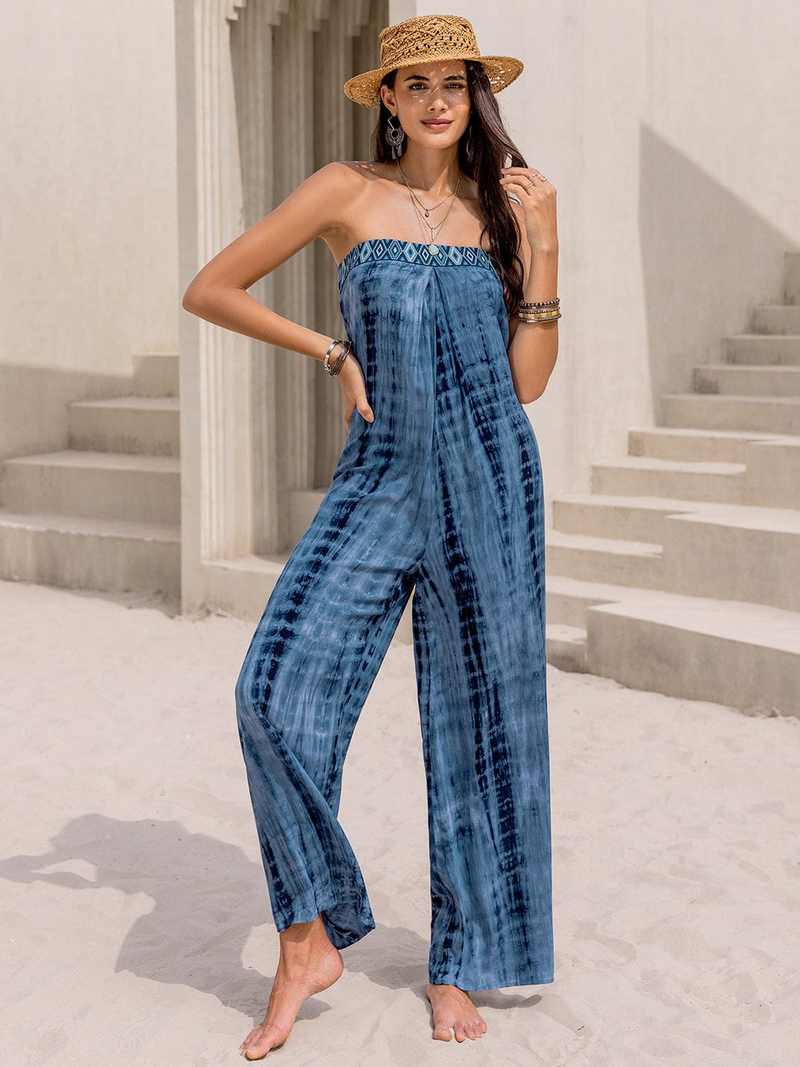 Gray Tied Tube Wide Leg Jumpsuit