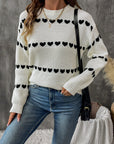 Perfee Heart Round Neck Long Sleeve Sweater