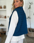 Double Take Full Size Pocketed Texture Snap Down Vest Coat