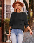 Waffle-Knit Long Sleeve Sweater